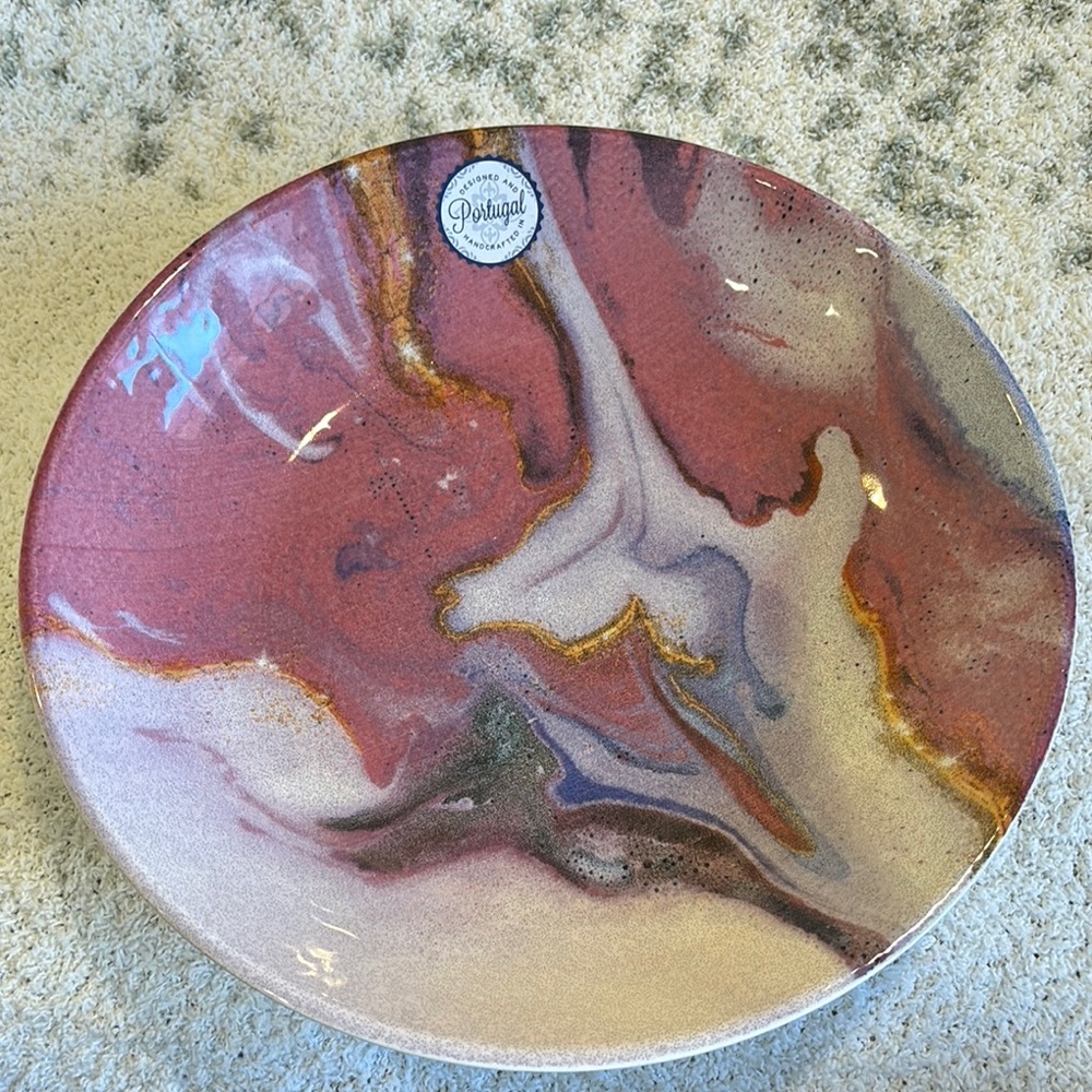 Ceramic Servebowl Multicolor Swirl Hand Made in Portugal NWT 10”